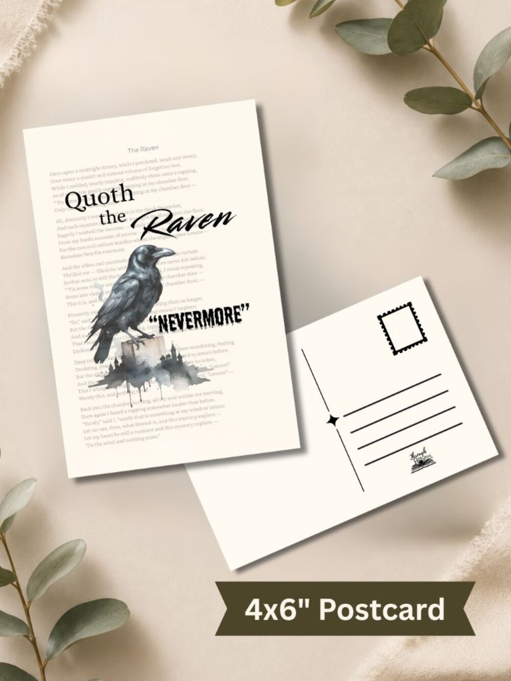 Edgar Allan Poe Book Page Postcard Mini Art Print, The Raven